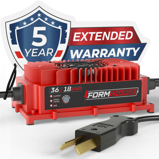 FORM 36V Golf Cart Charger for Club Car, EZGO & Yamaha with Crowfoot Plug - 36V 18A Lithium, LiFePO4, Lead Acid, AGM